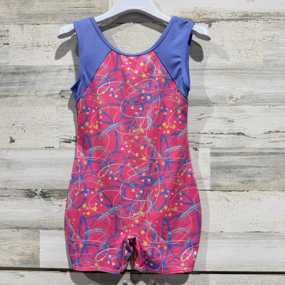 Cat & Jack Unitard Girls L 10/12 Pink Purple Abstract Gymnastics Dance EUC